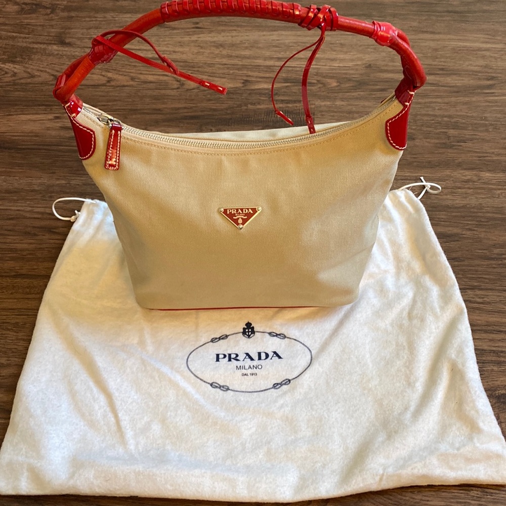 Prada Authentic Handbag Beige and Red